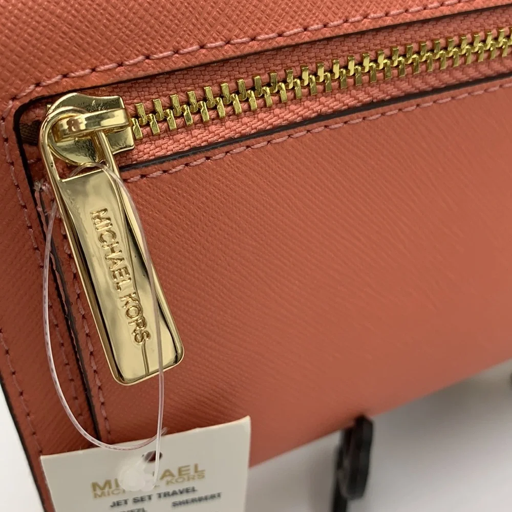 MICHAEL KORS JET SET TRAVEL LARGE TRIFOLD WALLET SHERBERT COLOR